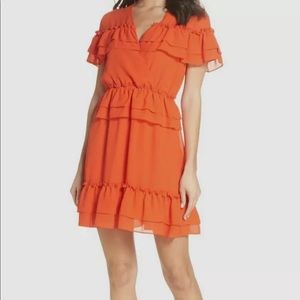 NWT NSR orange ruffle short sleeve mini dress XL